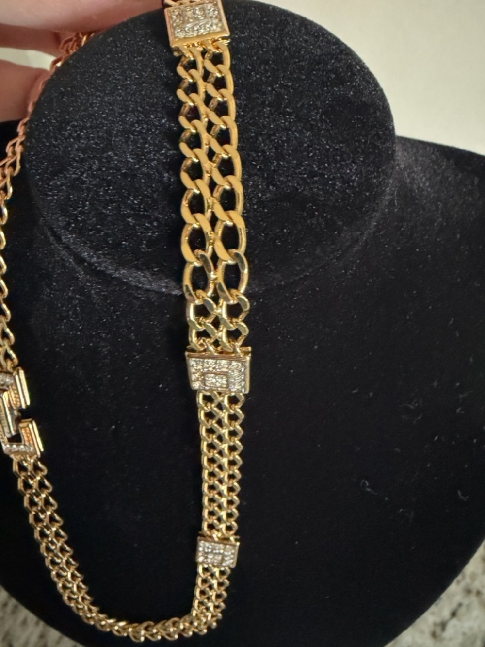 Nina Ricci Vintage Gold Plated Rhinestone Double Link Choker Necklace Stunning! - Picture 10 of 10